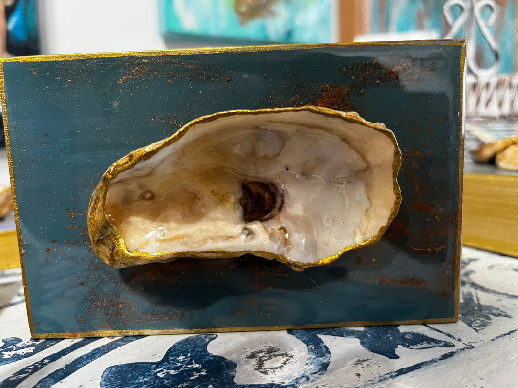 Oyster Shell Shelf Sitter on Teal Background