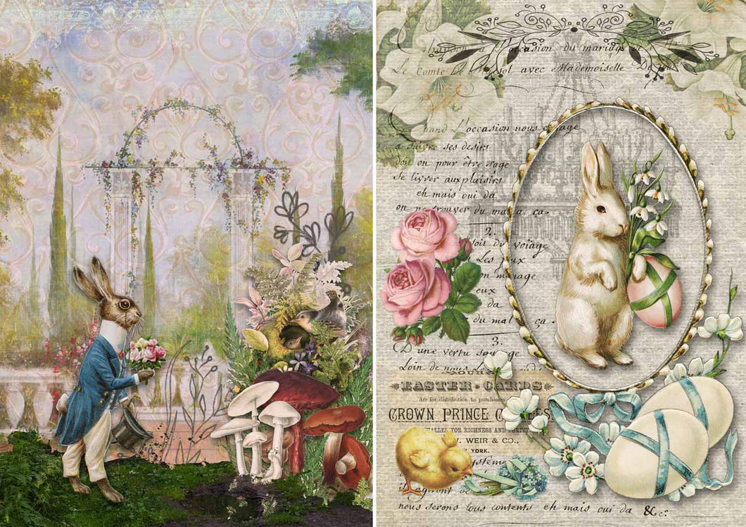 Two Bunnies - Decoupage Queen - A4 Rice Paper
